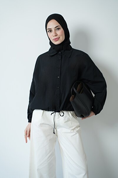 QUWİQ Women's Long Back-Tie Hijab Shirt with Six Drawstrings and Tie-Up at th...