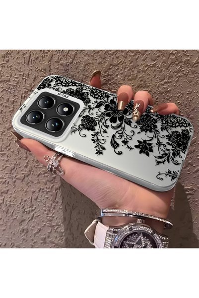 CHICASELUX غطاء هاتف أنيق متوافق مع Mi 14T Pro بنمط زهور من الدانتيل الأسود، ...