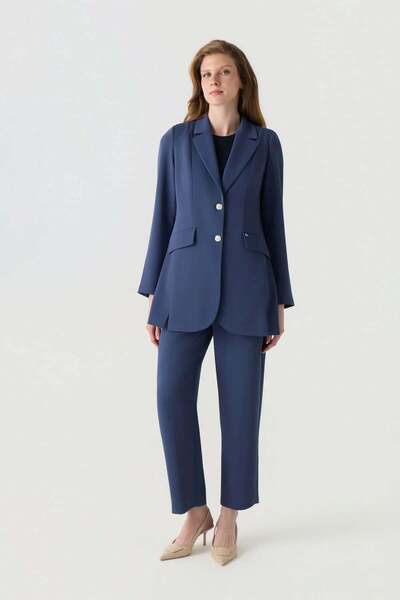 Zühre Classic Collar Button Detailed Indigo Suit 1856