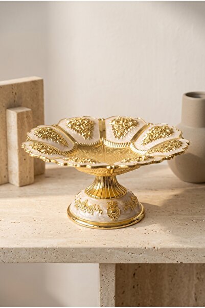 RASHA COLLECTION Gold Look Decorative Presentation Plate with Feet 17 cm