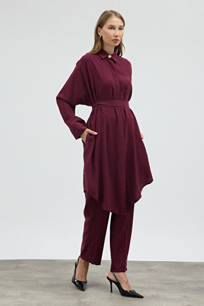 VAVİNOR Modal Cupra Tunic Trouser Set - Burgundy
