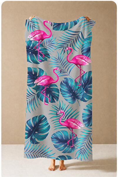 Evmila Tropical Pink Flamingo Pastel Leaf Patterned 70X150 Beach Towel - Cott...