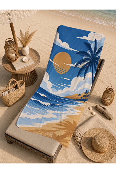 Evmila Prosop de plajă cu model retro Palm Tree Sunset Wave, 70x150 - Prosop ...
