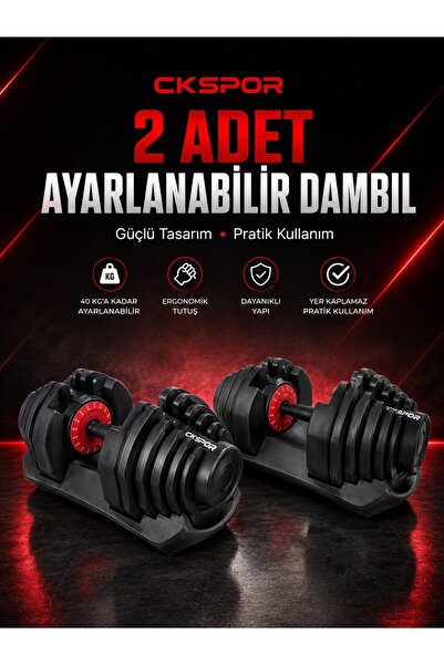 CKSPOR LUXURY 2 x 40 KG Ayarlanabilir Dambıl Seti Mekanizmalı 17 Kademeli Fit...