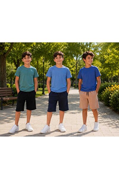 çiko kids مجموعة من 3 شورتات/كابريات قماشية مدمجة للأولاد بجيوب مسطحة