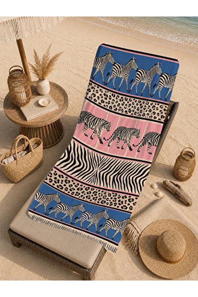 Evmila Safari Patchwork Zebra and Animal Patterned 70X150 Beach Towel - Digit...