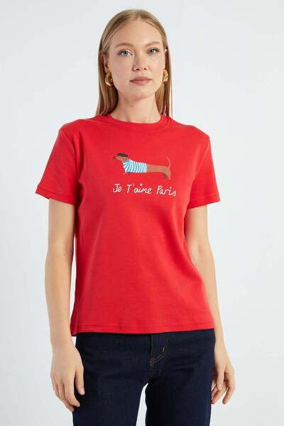 Fulla Moda Dog Printed Crew Neck T-Shirt