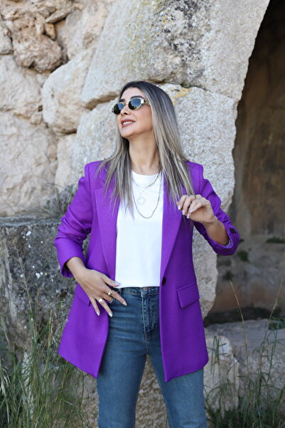 bytugcekaya Μπλέιζερ με εφέ μαλλί μωβ