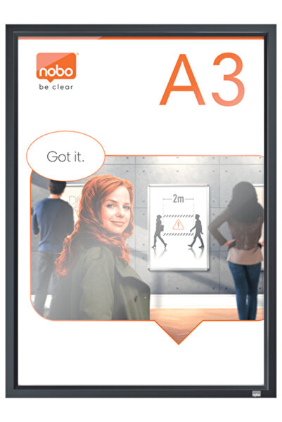 Nobo Impression Pro Wall Frame, Aluminum, With Clip, A3, Graphite, Transparent