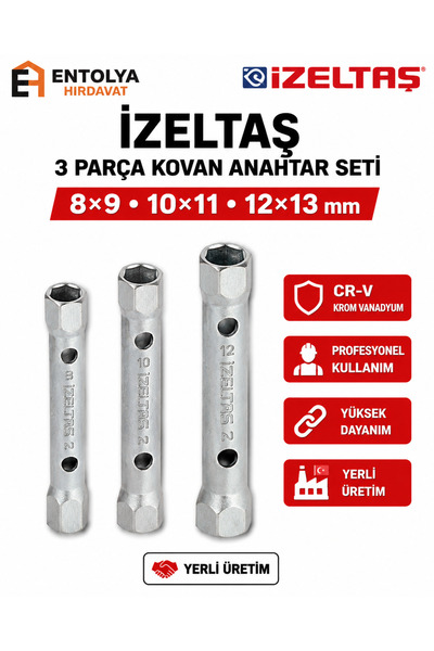 Kovan Anahtar Seti 3 Parça 8x9 10x11 12x13 mm Boru Anahtar Seti Entolya Hırdavat