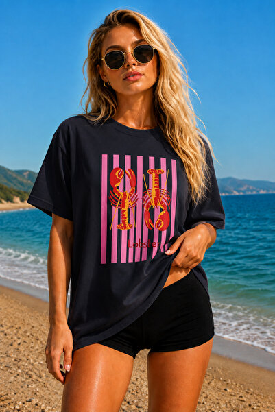 FECCY Premium Γυναικείο T-Shirt Oversize με στάμπα Αστακού, Ανδρικό T-Shirt, ...