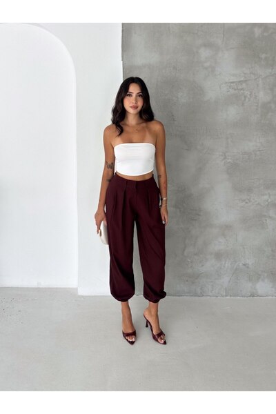 MİSPİER Woven High Waist Elastic Cuffed Shalwar Trousers