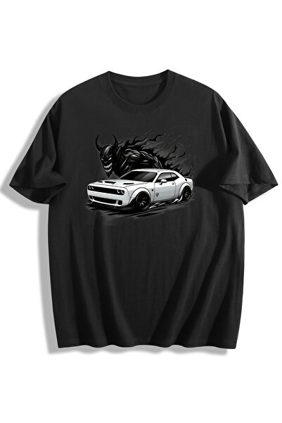 Generic Brand White Sports Car and Dark Demon,men's casual,crew neck,casual w...