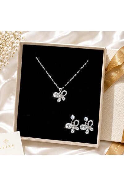 velve Σετ κοσμημάτων, κολιέ με μενταγιόν και σκουλαρίκια πεταλούδες με κρύστα...