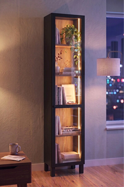 Yurudesign Yoda Temperli Cam Kapaklı Neon Led Işıklı Dar Alan Vitrin Büfe Kit...