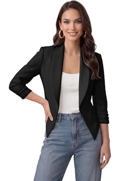 Hybrid & Company Women Double Notch Lapel Sharp Shoulder Pad Office Blazer | ...