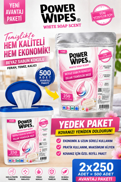 Power Wipes White Soap Scented Wet Wipes 500 Sheets (250+250) Bucket + Refill...