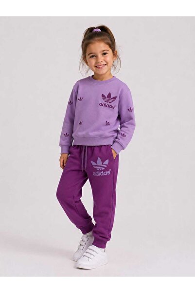 Genel Markalar Kız Çocuk Baskılı Sweatshirt ve Jogger Eşofman Takımı