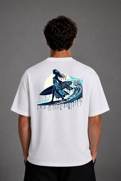VSRN Γυναικείο μπλουζάκι Surfçu Melek με στάμπα στην πλάτη, λευκό, oversized