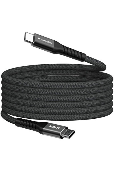 Verbatim Πλεγμένο Καλώδιο USB 2.0 USB-C Αρσενικό - USB-C 100W PD Μαύρο 1.2μ 3...