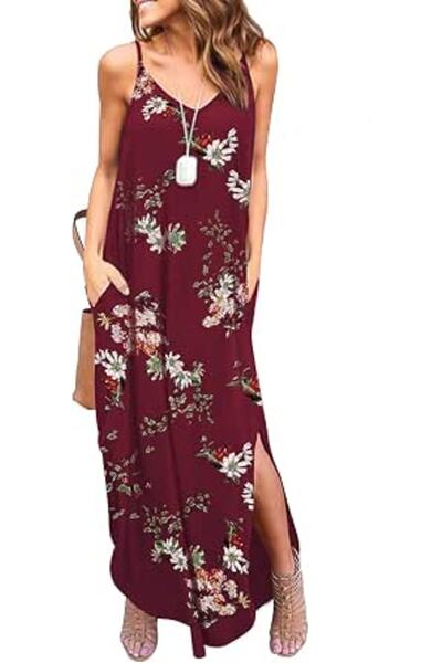 GENERAL HUSKARY Women's Summer Casual Sleeveless V Neck Strappy Split Loose D...