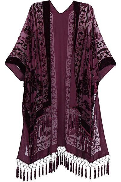MJP MJ SERECA Women's Burnout Velvet Kimono Long Cardigan Cover Up Without Ta...