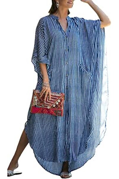 GENERAL Women's Bohemian Kaftan Maxi Loungewear Oversized Nightgown Homewear ...