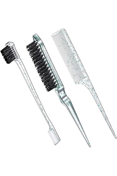 Geiserailie 3 Pcs Slick Back Hair Brush Set Bristle Brush Edge Control Teasin...