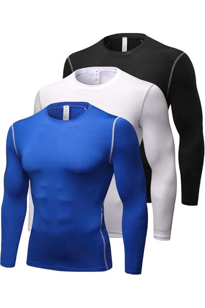 GENERAL Men's Compression Shirts Long Sleeve Athletic Workout Tops Gym Unders...