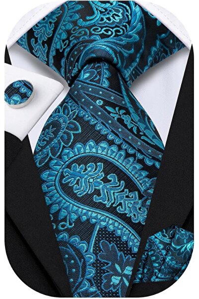 Dubulle Mens Paisely Silk Tie for Men Necktie and Pocket Square Set