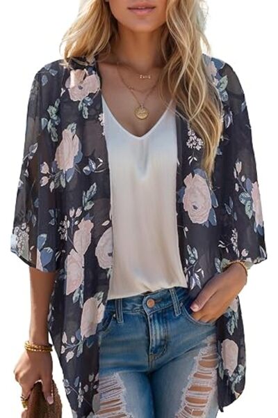 Moss Rose Women's Beach Kimono Coverup Sheer Chiffon Cover Ups, Casual Loose ...