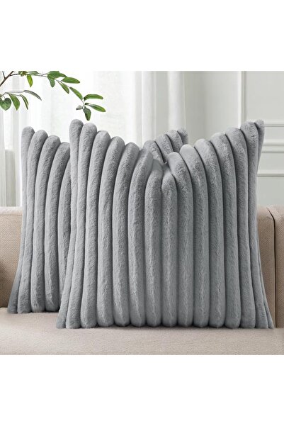 Pallene Faux Fur Plush Throw Pillow Covers 18x18 Set of 2, Luxury Soft Fluffy...
