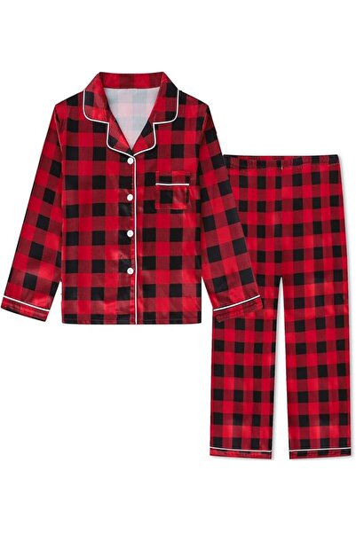 GENERAL Schbbbta Girls Boys Satin Pajamas Set, 2Piece Silk Nightwear Button-D...