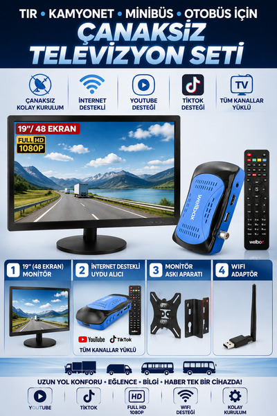 Poke Tır Kamyon Otobüs İçin Çanaksız TV Seti 19'' 48 Ekran İnternet Destekli ...