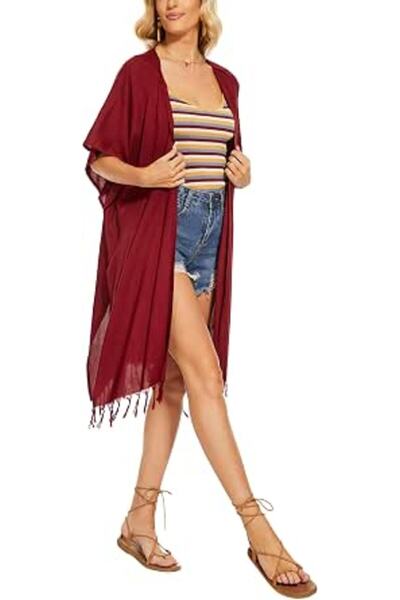 GENERAL Beautybatik Women Long Solid Kimono Cardigan Shawl Wrap Swimsuit Cove...