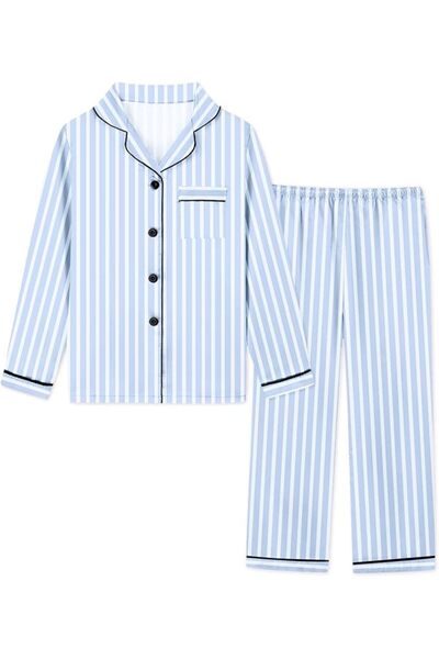 GENERAL Schbbbta Girls Boys Satin Pajamas Set, 2Piece Silk Nightwear Button-D...