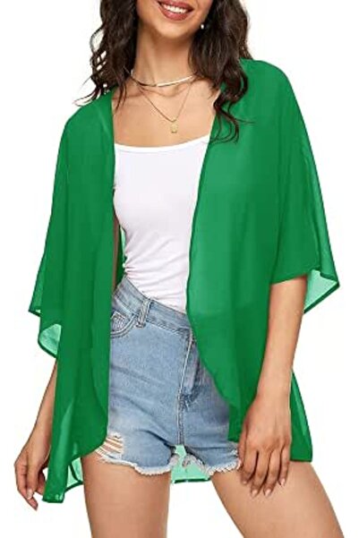 Indian's Women's Solid Puff Sleeve Kimono Cardigan Loose Cover Up Casual Blou...
