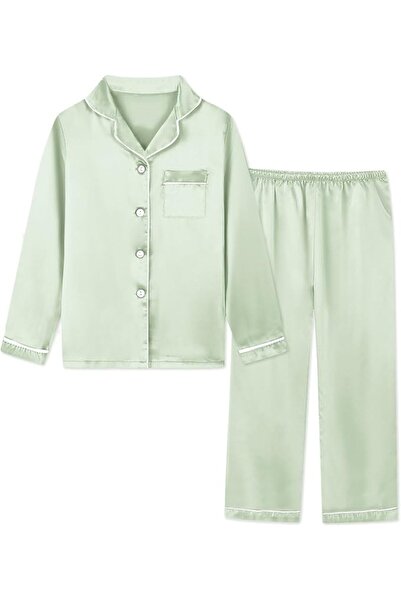 GENERAL Schbbbta Girls Boys Satin Pajamas Set, 2Piece Silk Nightwear Button-D...