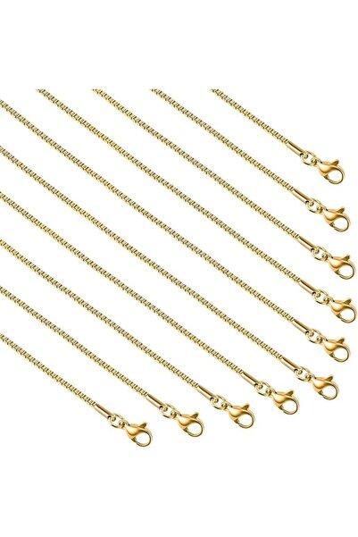 GENERAL 10 Pack Stainless Steel Necklace Chain, Dainty Gold Plated Box Chain ...
