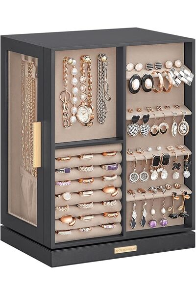 SONGMICS GISELLA Collection - Jewellery Box Organiser 360° Rotating, Vertical...