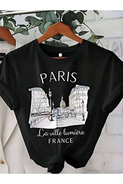 23ERVA Paris, Women's Cityscape Text Design, Pure Cotton T-Shirt, Spring Summ...
