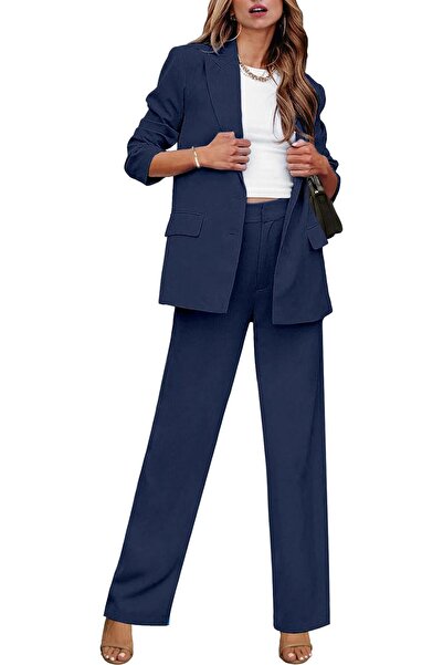 luvamia 2 Piece Outfits for Women Dressy Long Blazer Jackets High Waisted Wid...