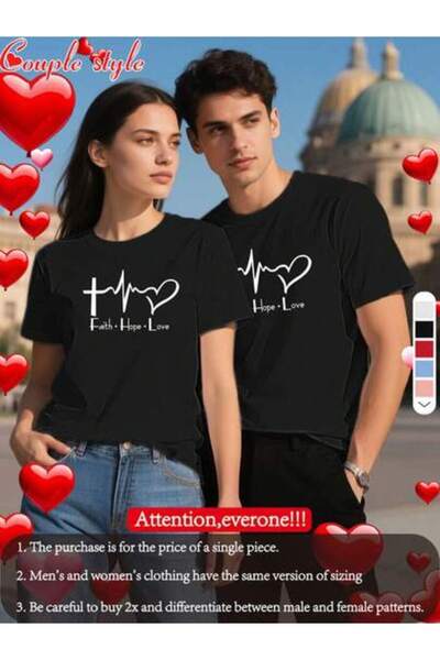 26LIK Couple's Home Date Night Simple Faith.Hope.Love Print T-Shirt - Short S...