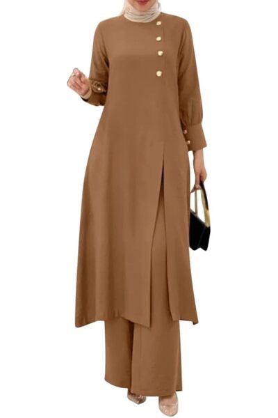 GENERAL ODIZLI Women's Muslim 2 Pieces Sets Long Sleeve Button Down Shirt and...