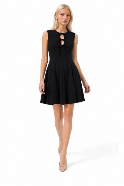 Asfaha Fashion Women's Front Tie Detailed Waist Pleated Mini Dress