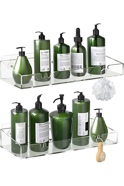 Rose Acrylic - 2-Pack Acrylic Shower Shelves, Transparent Wall-Mounted Clear ...