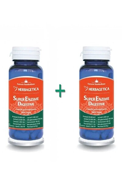 herbagetica Super Enzime Digestive (30+30 capsule) – Pachet Promo 1+1 Cadou, ...