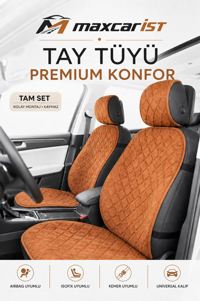 maxcarİST Premium Elegance Tay Tüyü Oto Koltuk Minderi Tam Set – Terletmeyen,...