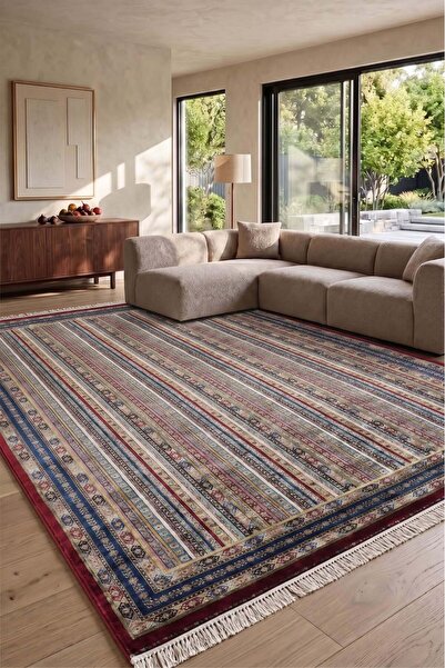 APEX HALI Bordo Halı Afgan Desenli Viskon Halı Salon Halısı Bambu Halı Burj 8...