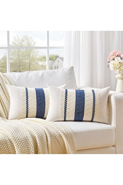 Fancy Homi Set of 2 Dusty Blue Vintage Lumbar Decorative Throw Pillow Covers ...